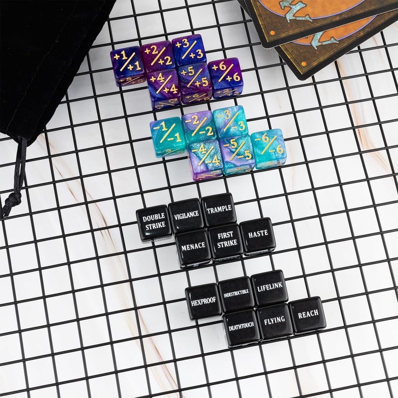 LAMJAM 48 Pieces Keywords MTG Dice Counters Plus 1 Life Counter Dice Abilities Creature Stats Buff Tokens Dice Set for Magic The Gathering, MTG, TCG, Card Games Accessories - Image 5